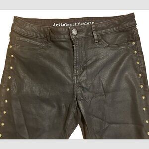 Black, Brass Studs, Pleatherlike Rock n Roll Skinny Jeans. NWOT - originally $95